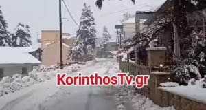 Ορεινή Κορινθία: Πυκνές χιονοπτώσεις σε Τρίκαλα, Καστανιά, Καρτέρι και Φενεό – Μοναδικές εικόνες