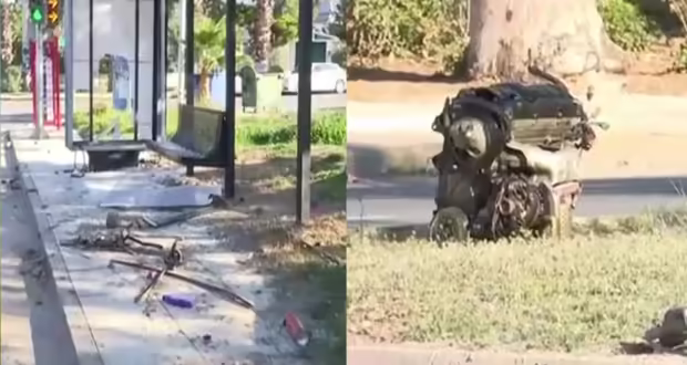 Γλυφάδα: Σοβαρό τροχαίο στην πλατεία Κρήτης – Αυτοκίνητο έπεσε σε στάση λεωφορείου, εκτοξεύτηκε φλεγόμενη η μηχανή του