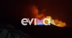 Μεγάλη φωτιά στην Κάρυστο, σε δασική περιοχή